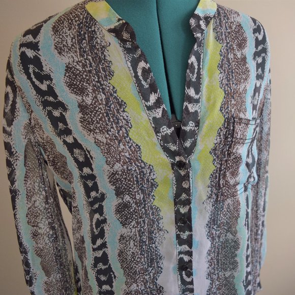 DVF Kenley Oasis Snake Silk Blouse Blue Green - Picture 2 of 7